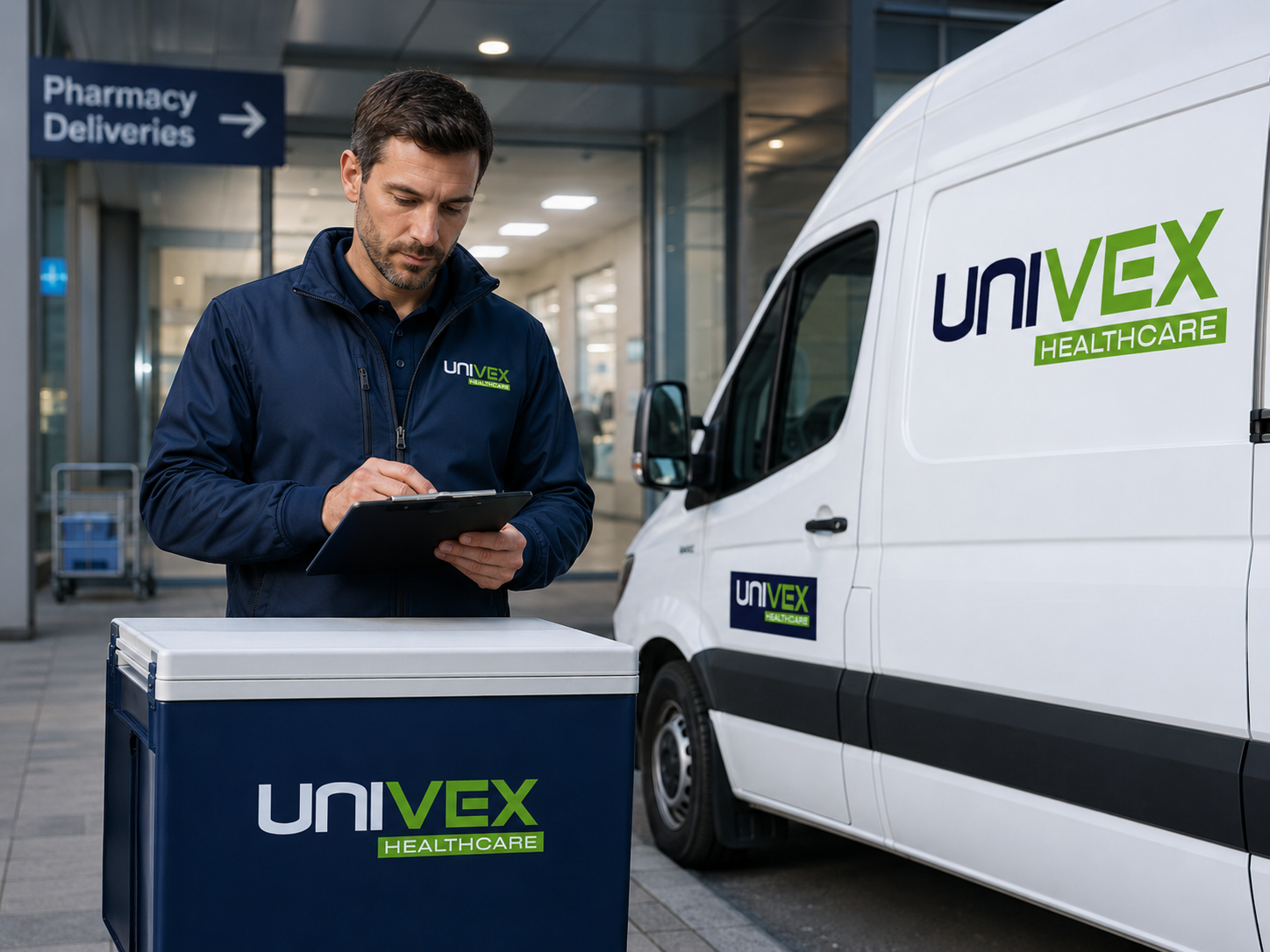 Operatrice Univex Healthcare con tablet